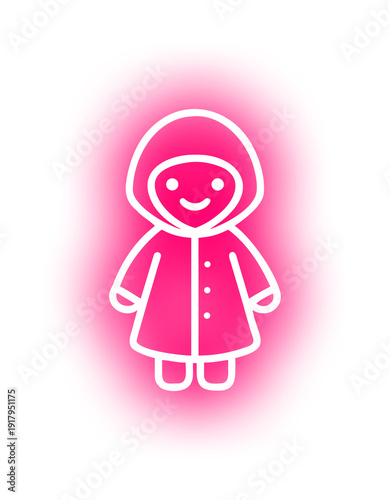 Cute girl character neon glowing outline icon