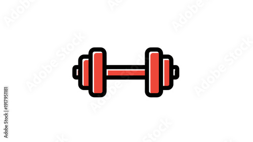 A simplified dumbbell icon in red and black on a white background