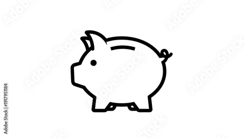 Black outline illustration of a pig-shaped bank against a white background