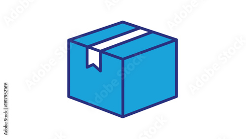 A bright blue, rectangular package icon with a white sealing strip and tag