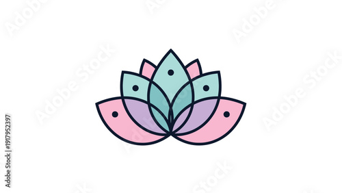 A geometric lotus flower design, featuring overlapping petals in pastel colors