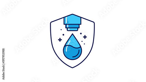 Fotografie A blue water drop icon protected within a shield, representing clean water