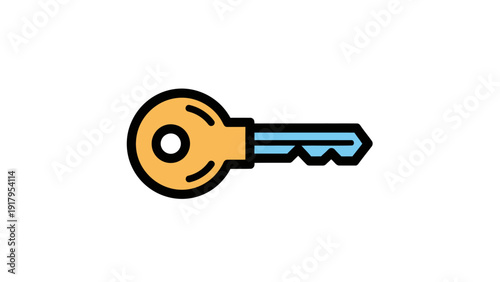 Vector illustration of a key, with a rounded head and a grooved bit