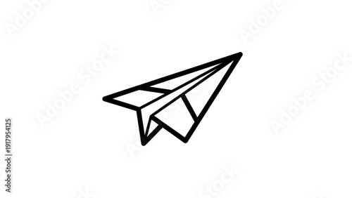 Black line art depicts a paper airplane against a white background