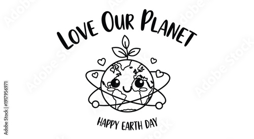 Earth Day icon with love our planet text, Happy Earth Day illustration, eco friendly symbol.