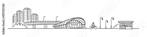 Elevated highway with modern transit station and cyclist