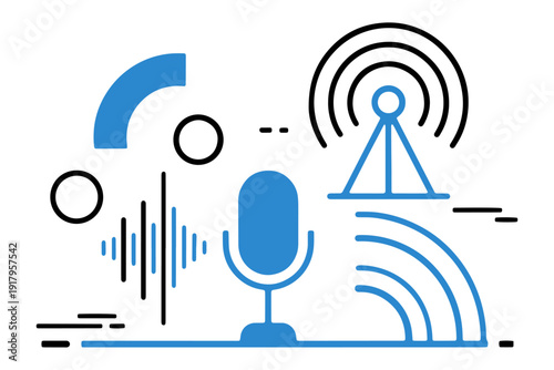 Radio Broadcasting Signal Line Icon Vector Illustration