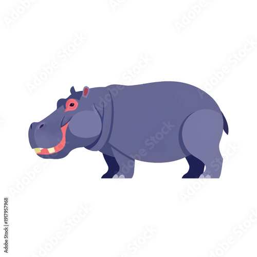Cartoon hippopotamus with open mouth and visible teeth.