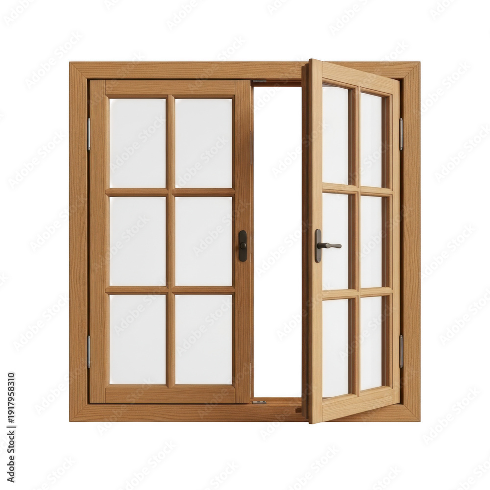 Obraz premium Elegant wooden double door with decorative glass panes and frame
