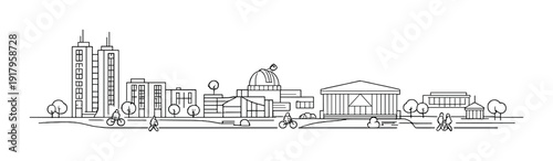 City park with observatory museum and people near skyline