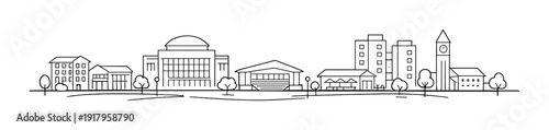 Mixed residential and civic buildings in simplified town panorama