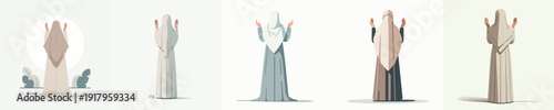 vector of a Muslim woman standing gesture praying the month of Ramadan back view