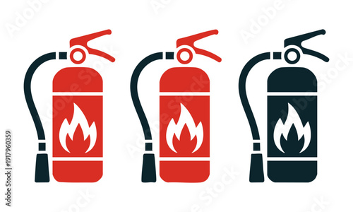 Flat firefighting extinguisher safety icons isolated vector illustration, easily editable.
