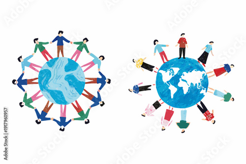 People holding hands around the earth symbolizing global unity and connection