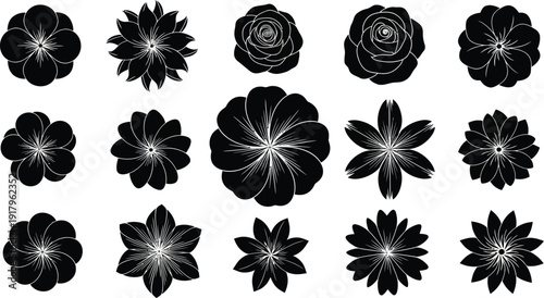 Black and white floral silhouettes collection flowers 1