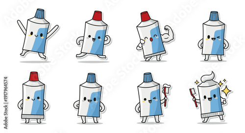 Cartoon character tube with playful expressions and gestures  