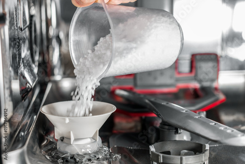 Adding dishwasher salt for water softening
