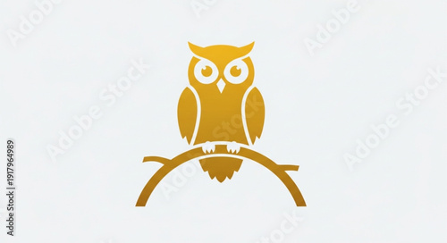 Golden Owl Sitting On A Branch Icon.