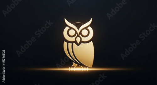 Golden owl logo design on dark background.
