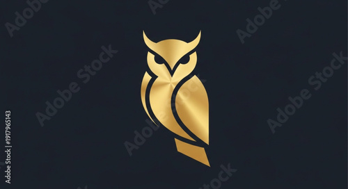 Golden Owl Logo Design Minimalist Style.