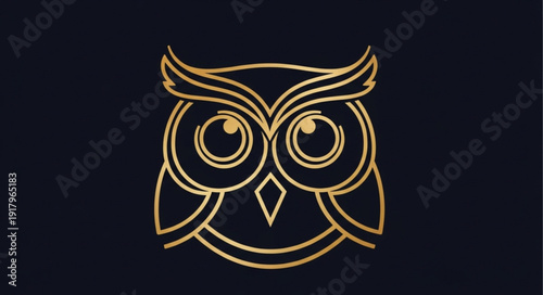 Golden Owl Logo Design Abstract Minimalist.