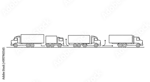 Four Trucks Lined Up In A Row Illustration.