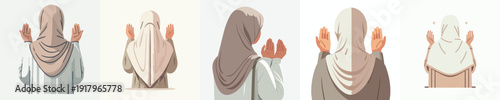 half body vector of a Muslim woman standing gesture praying the month of Ramadan back view