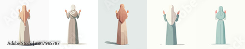 vector of a Muslim woman standing gesture praying the month of Ramadan back view