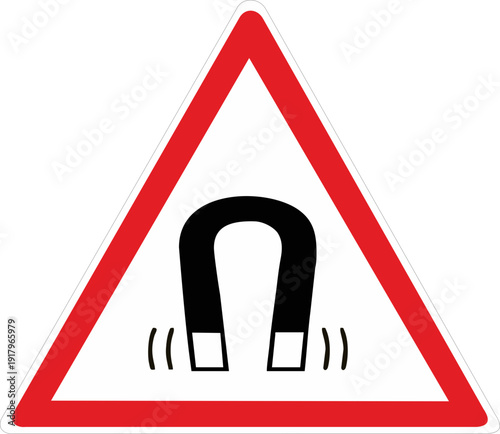 Strong magnetic field sign, Warning sign. Red-Black vector illustration design