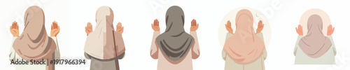 half body vector of a Muslim woman gesture praying the month of Ramadan back view