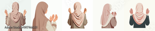 half body vector of a Muslim woman standing gesture praying the month of Ramadan back view