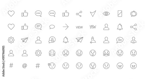 Social Media & Application Interface Line Icons. Digital User Experience Set.