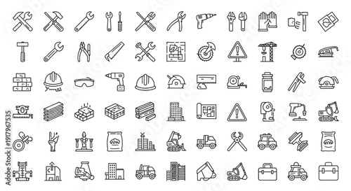 Building and Construction Icons: Tools, Structures, and Vehicles
