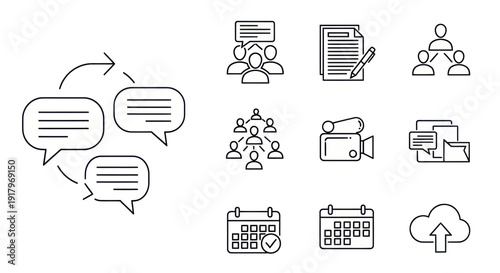 Modern Line Icons for Business Communication and Digital Services