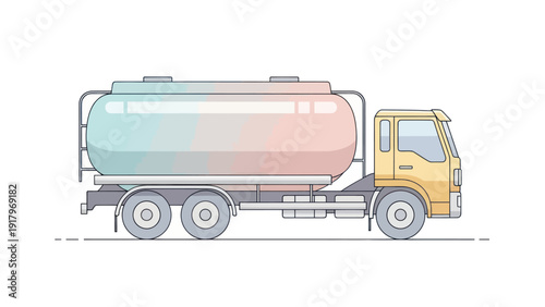 Yellow tanker truck on a white background, illustration.
