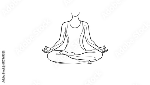 Line art illustration of a person meditating in a lotus pose.