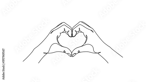 Continuous line drawing of hands forming a heart shape