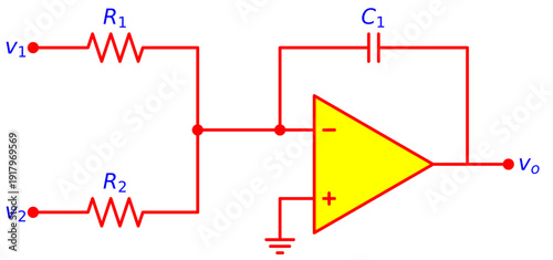Editable Operational Amplifier Summing Integrator Circuit Diagram with Dual Inputs