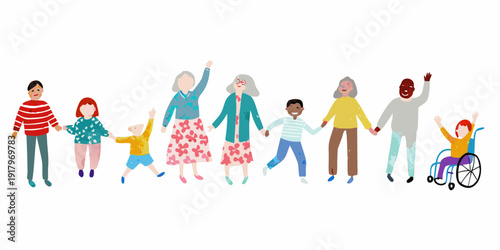 A diverse group of people holding hands celebrating inclusivity and unity