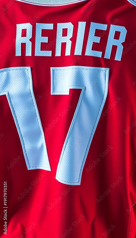 Fototapeta premium Vibrant red team jersey with white numbers and trim, modern, jersey style