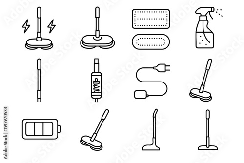 Spray indicator mop internal cordless detachable icons system motor icon base vector