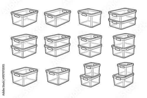 Minimalist kitchen bin plastic vector storage fridge reinforced form stacking icon stackable