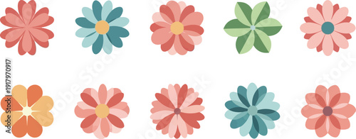 Colorful flower in various shades of pink, orange, green, and blue flowers