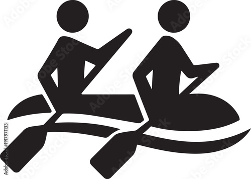 Stylized Two Person Canoe Kayak Rowing Icon for Outdoor Adventure Teamwork Water Sports and Recreational Activity Symbol Silhouette Design