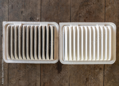 Comparison of Dirty and New Car Air Filters.