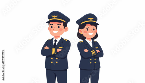 Confident Male and Female Pilots in Uniform with Arms Crossed 1.