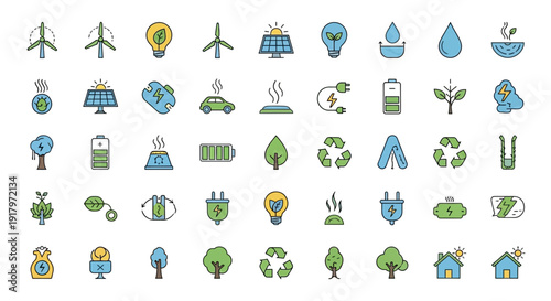 Eco-friendly energy and recycling icons for nature lovers