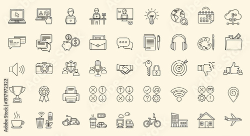 Connectivity & Global Lifestyle Monochromatic Outline Icons