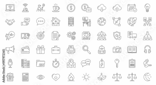 Comprehensive Digital & Human Interaction Outline Icons