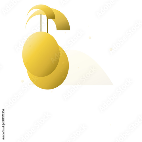 Yellow lemon fruit with leaves on transparent background.